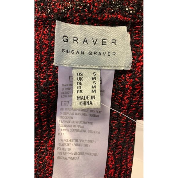 Susan Graver Womens Open Front Cardigan Jacket Medium Zigzag Red Black NWT New - Picture 5 of 8
